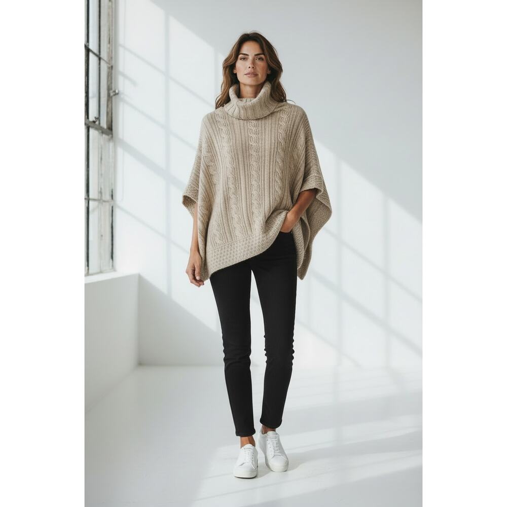 Loro Piana Cashmere Cable Knit Turtleneck Poncho Sweater IT 42 (US M)